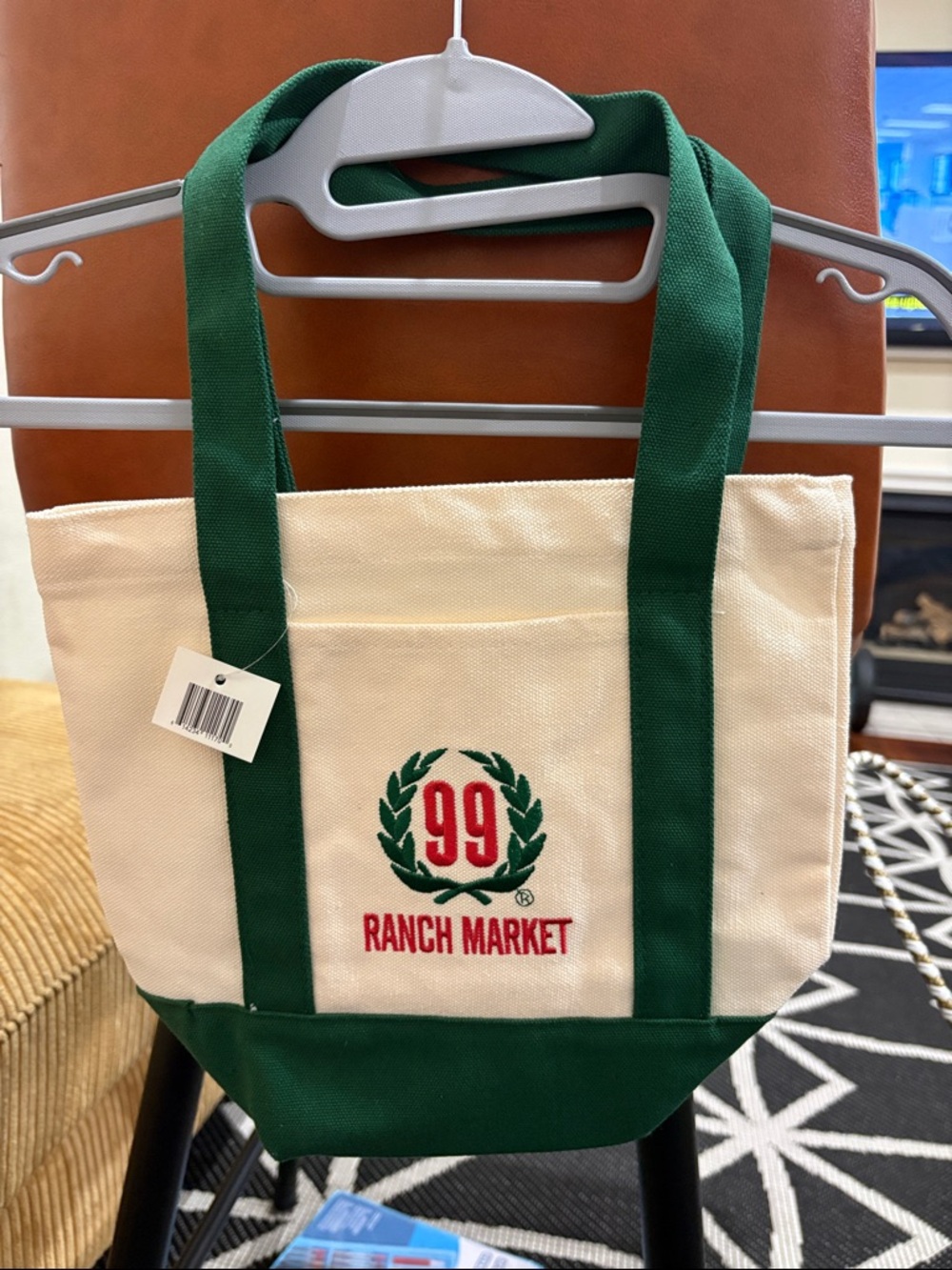NWT Mini 99 Ranch Market Green & Cream Canvas Tote